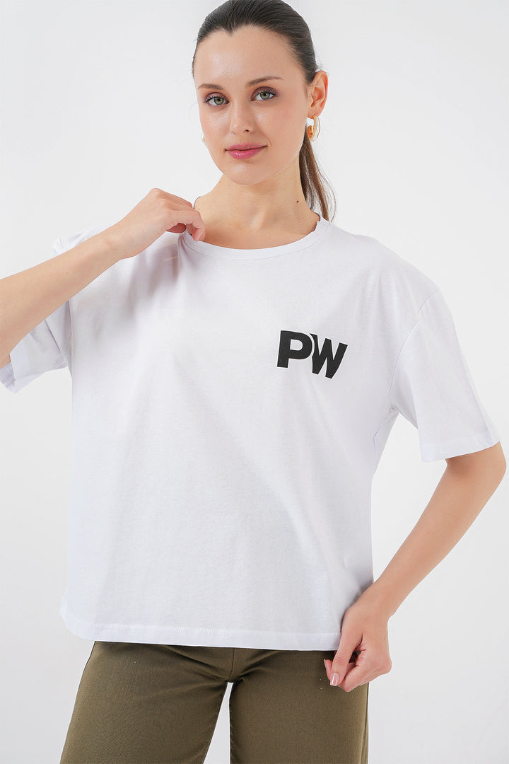 BGD Women Women's Printed Basic T-shirt 4343 - White - Estero