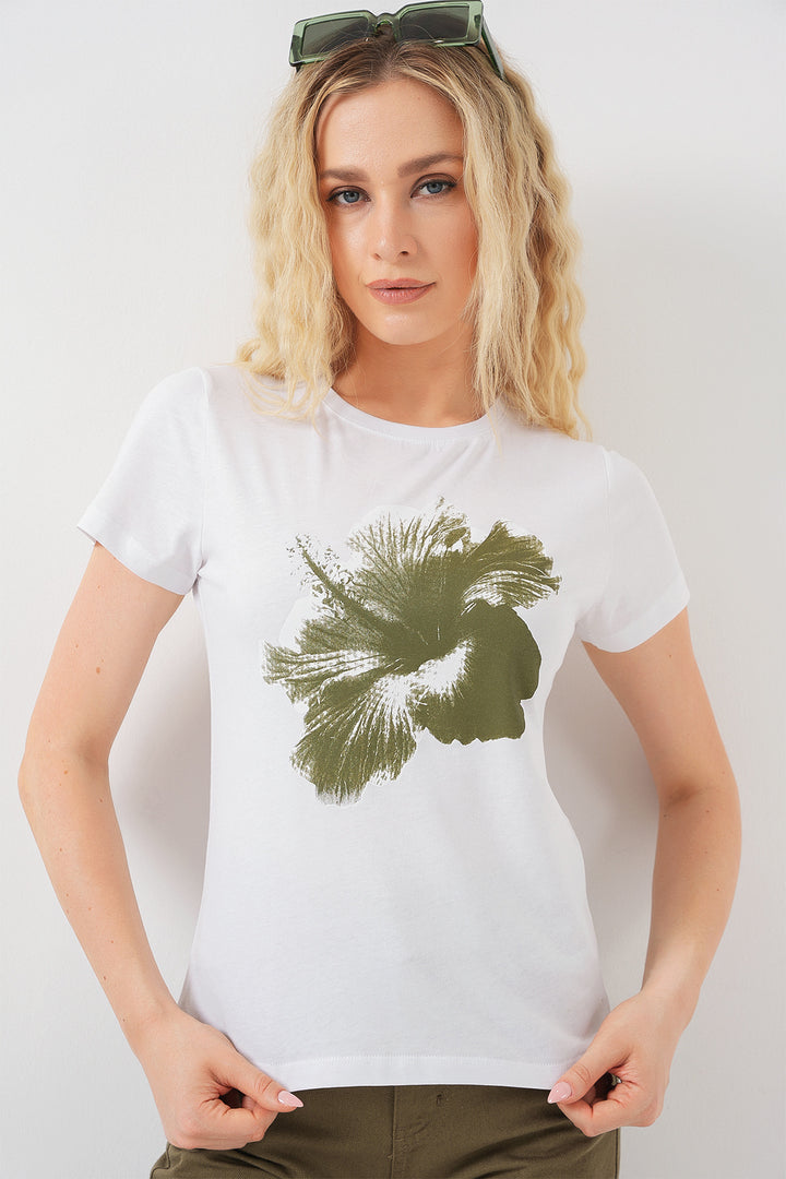BGD Women Women's Printed Basic T-shirt 4349 - Khaki - Bognor Regis