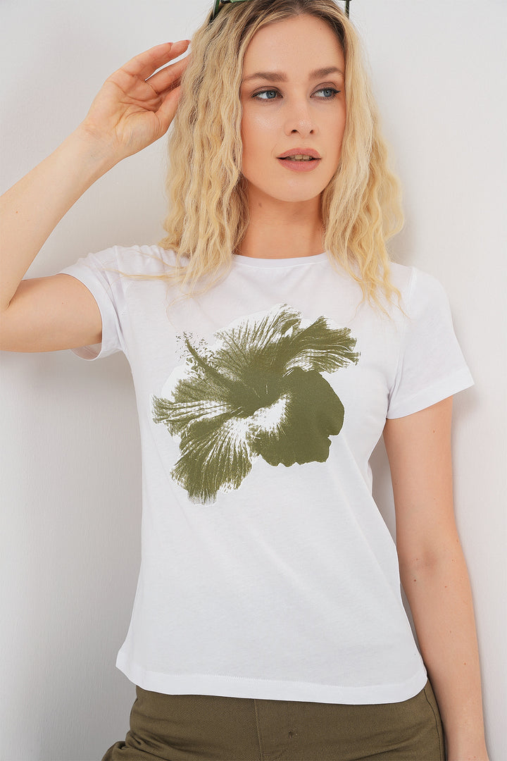 BGD Women Women's Printed Basic T-shirt 4349 - Khaki - Bognor Regis