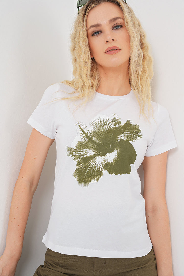 BGD Women Women's Printed Basic T-shirt 4349 - Khaki - Bognor Regis