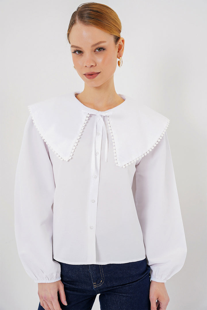 BGD Women Women's Baby Collar Shirt 20314 - White - Norderstedt