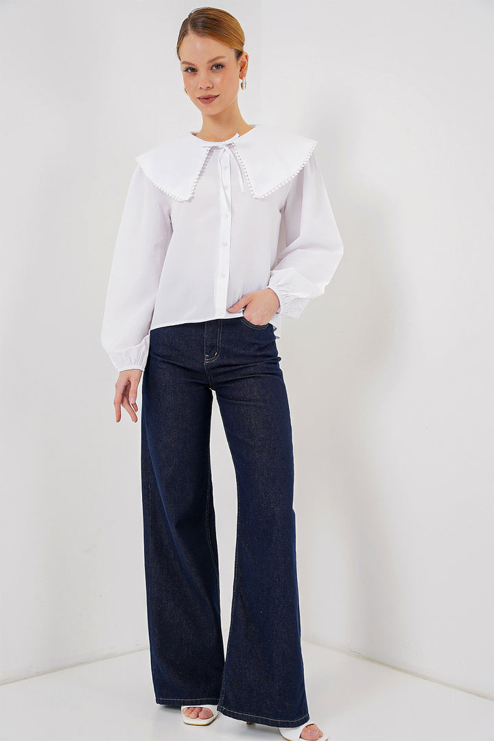 BGD Women Women's Baby Collar Shirt 20314 - White - Norderstedt