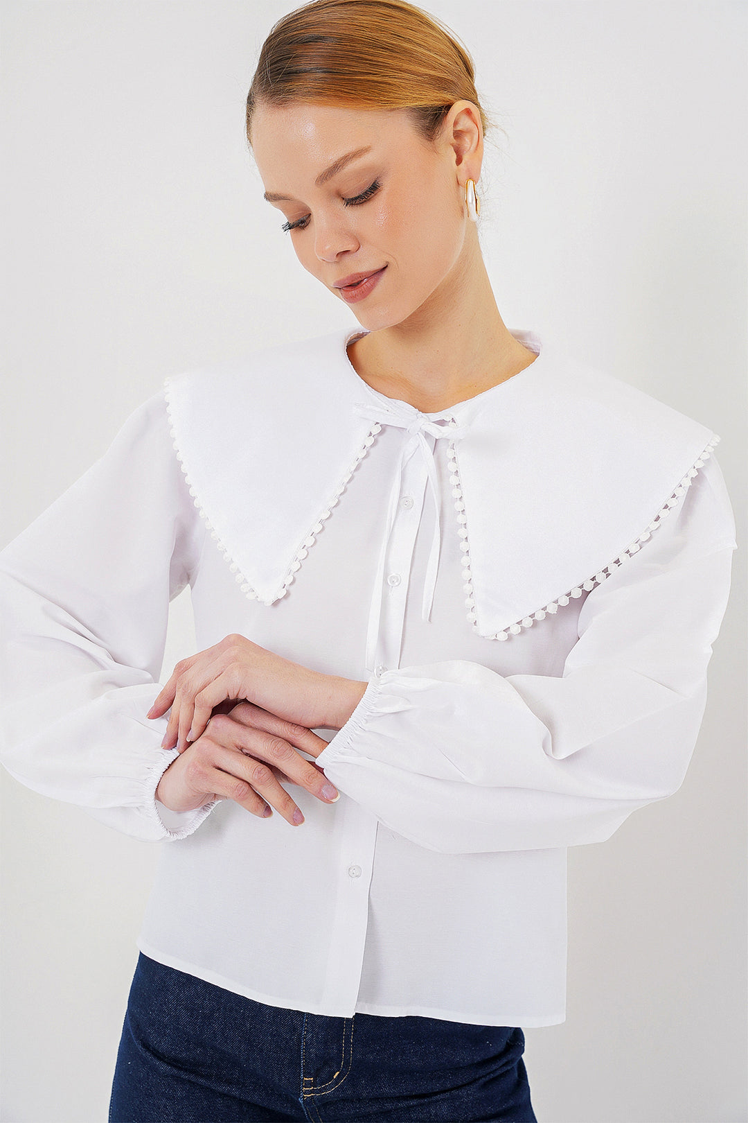 BGD Women Women's Baby Collar Shirt 20314 - White - Norderstedt