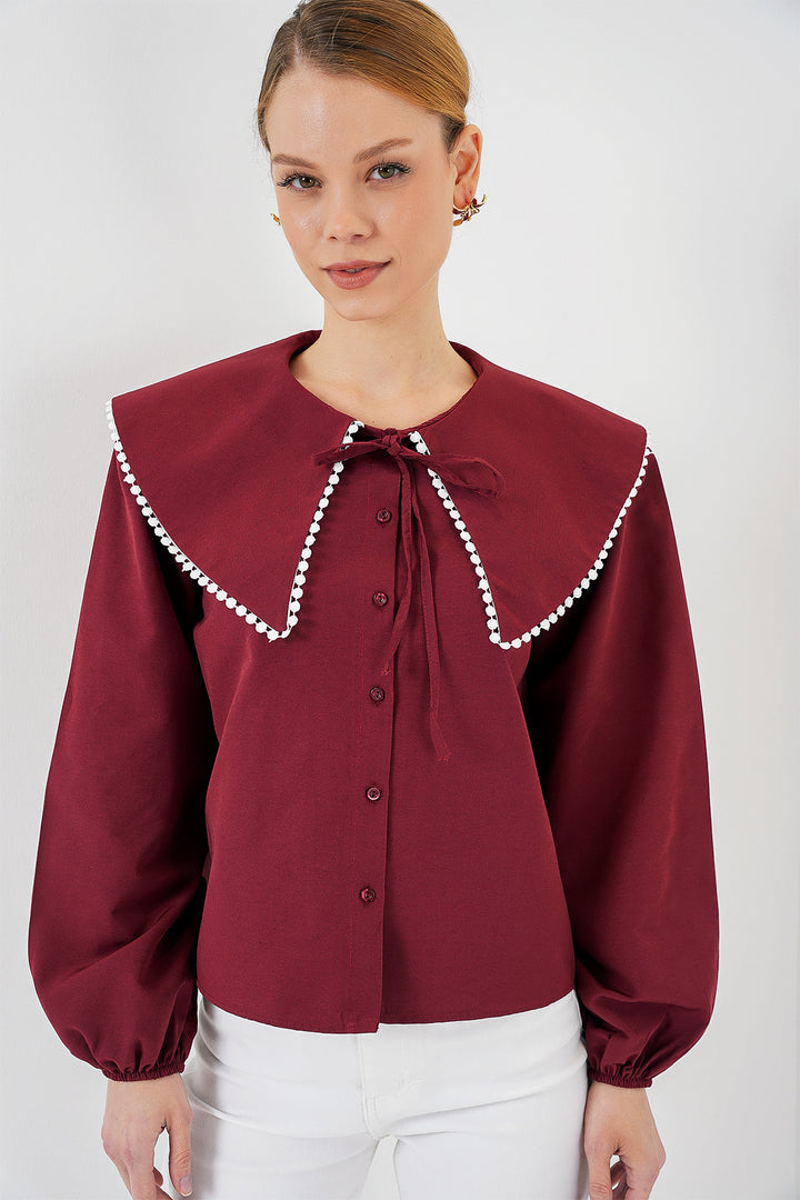 BGD Women Women's Baby Collar Shirt 20314 - Burgundy - Namur