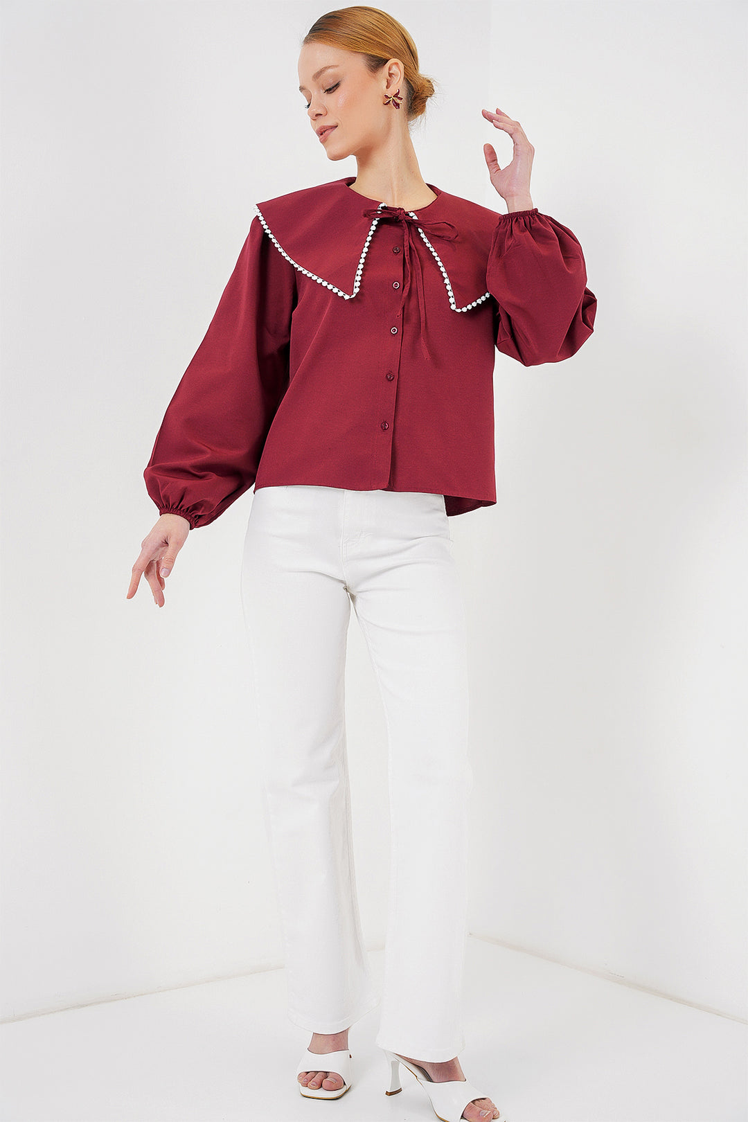 BGD Women Women's Baby Collar Shirt 20314 - Burgundy - Namur