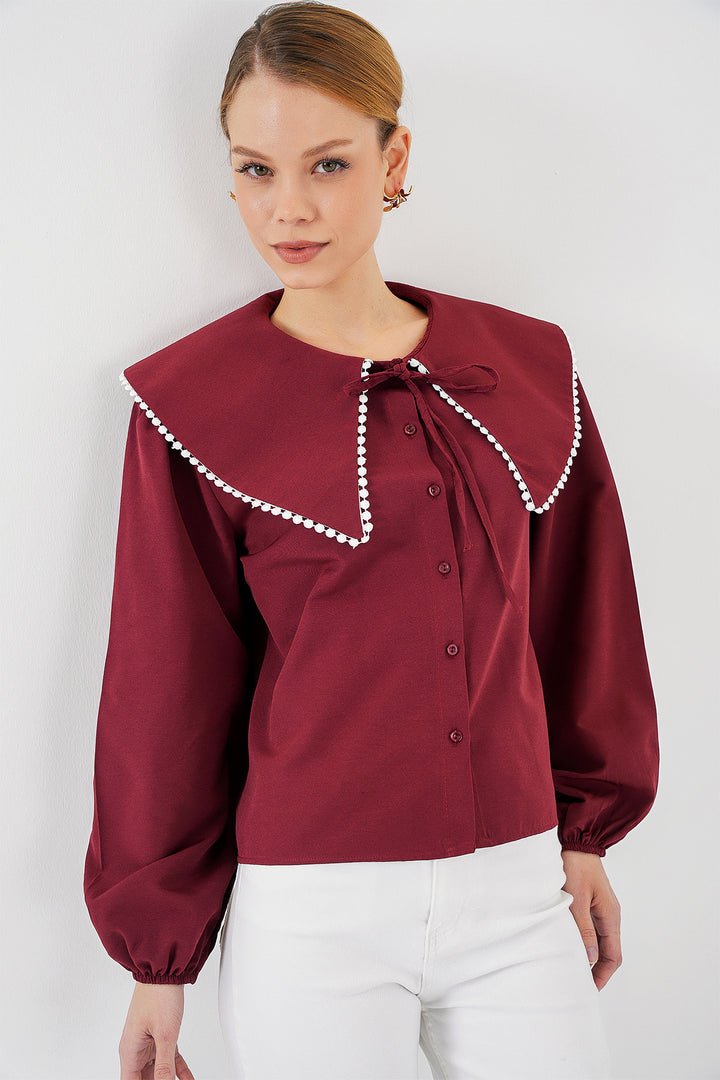 BGD Women Women's Baby Collar Shirt 20314 - Burgundy - Namur