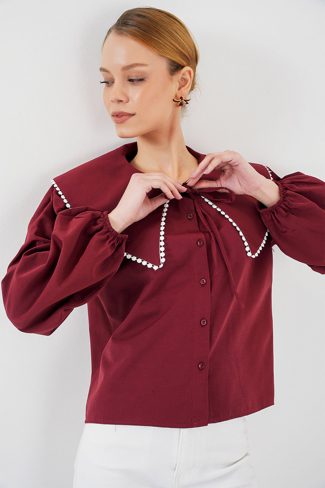 BGD Women Women's Baby Collar Shirt 20314 - Burgundy - Namur