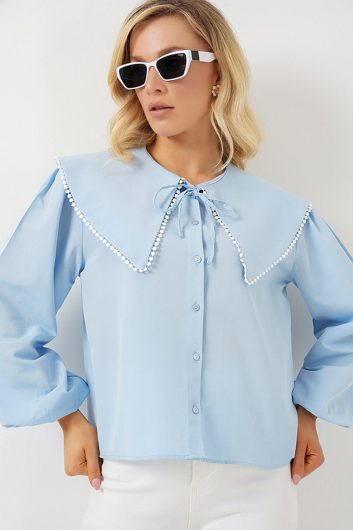 BGD Women Women's Baby Collar Shirt 20314 - Blue - Pomigliano d’Arco