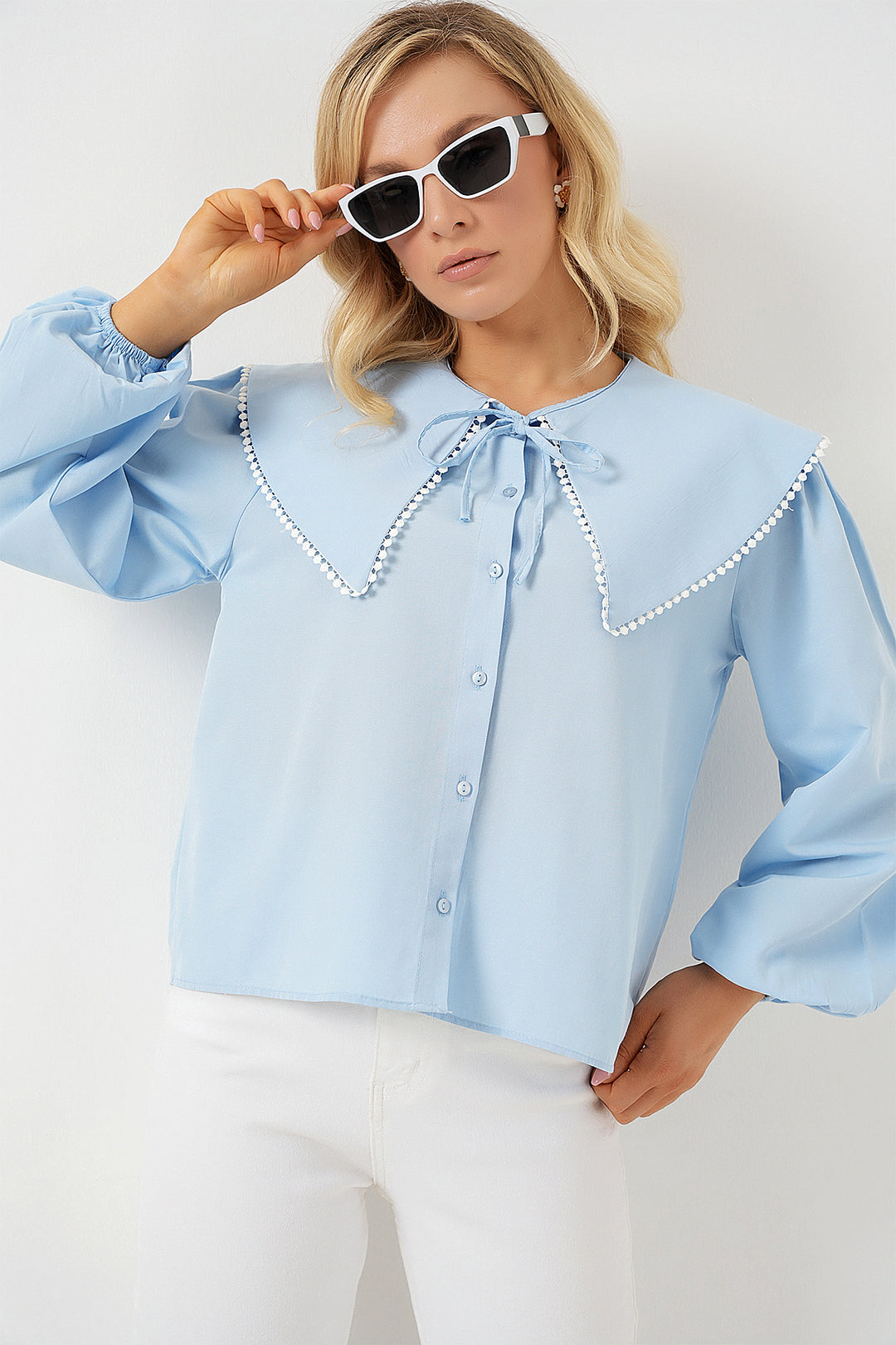 BGD Women Women's Baby Collar Shirt 20314 - Blue - Pomigliano d’Arco