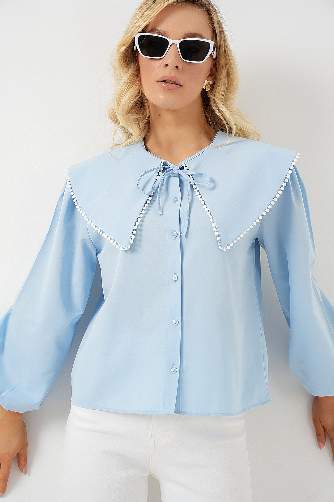 BGD Women Women's Baby Collar Shirt 20314 - Blue - Pomigliano d’Arco