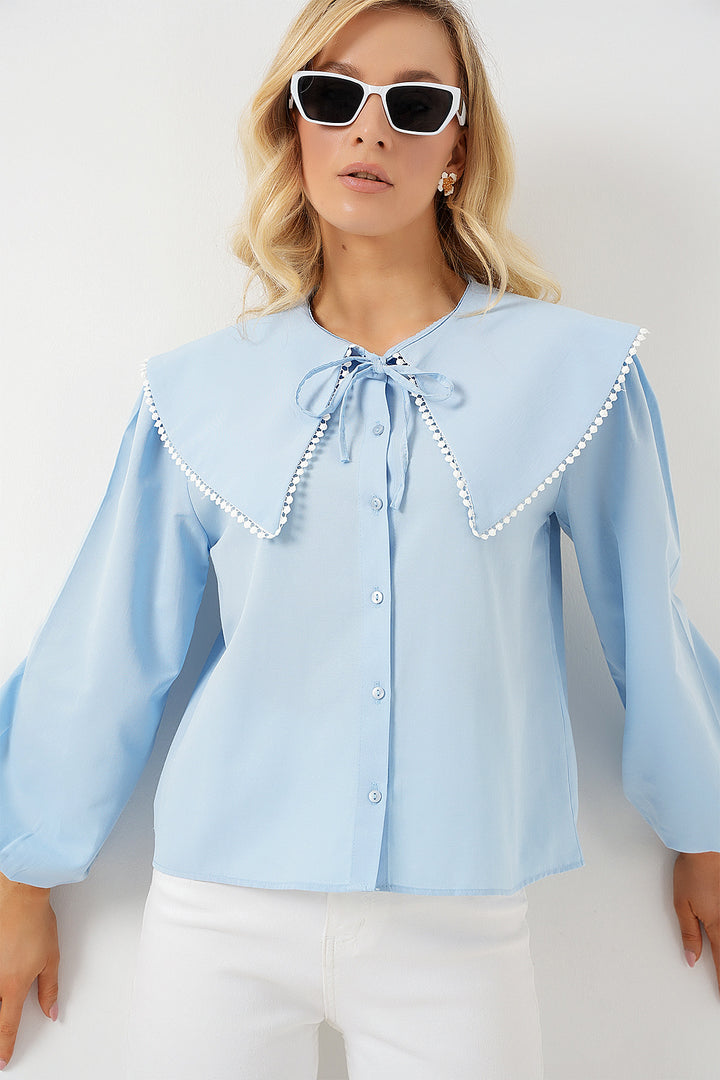 BGD Women Women's Baby Collar Shirt 20314 - Blue - Pomigliano d’Arco