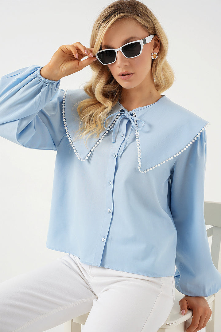 BGD Women Women's Baby Collar Shirt 20314 - Blue - Pomigliano d’Arco