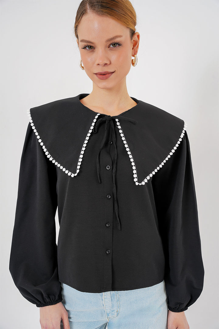 BGD Women Women's Baby Collar Shirt 20314 - Black - Garland