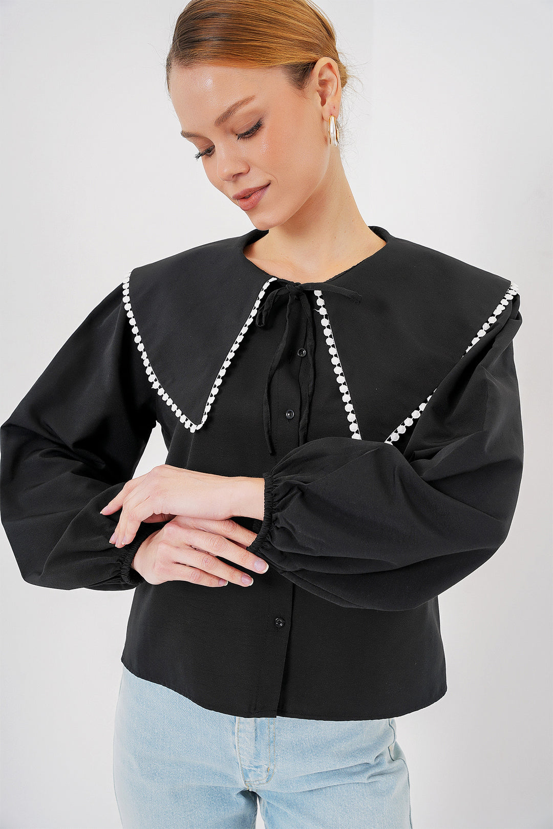 BGD Women Women's Baby Collar Shirt 20314 - Black - Garland