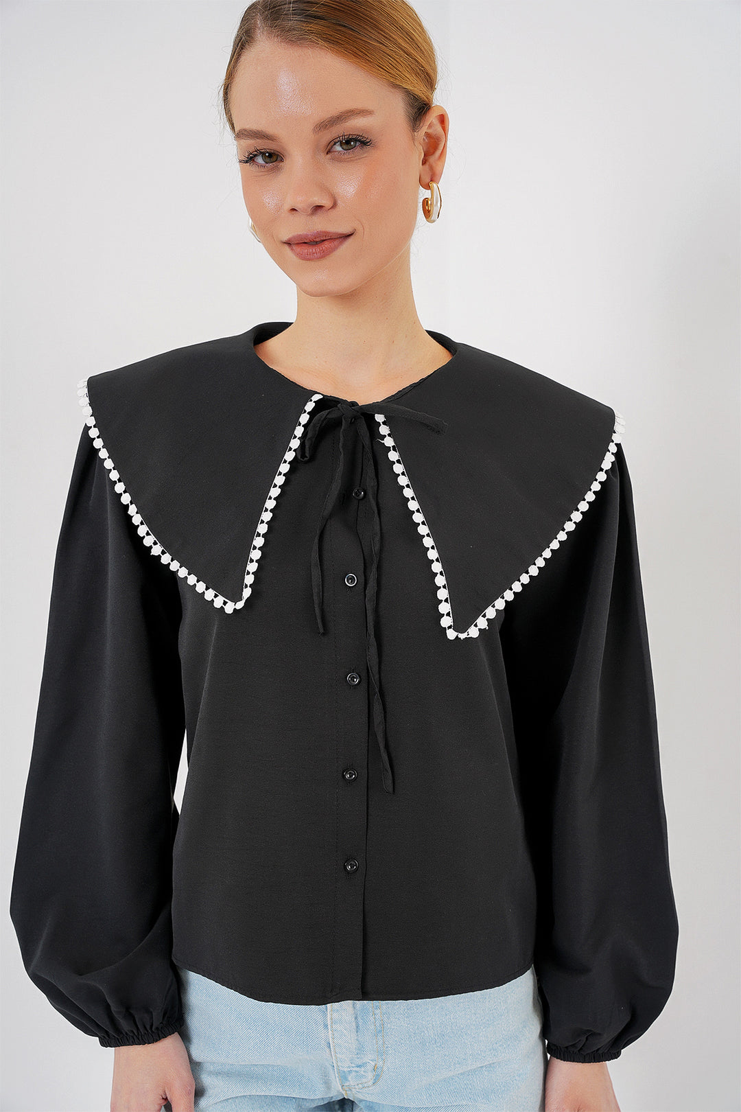 BGD Women Women's Baby Collar Shirt 20314 - Black - Garland