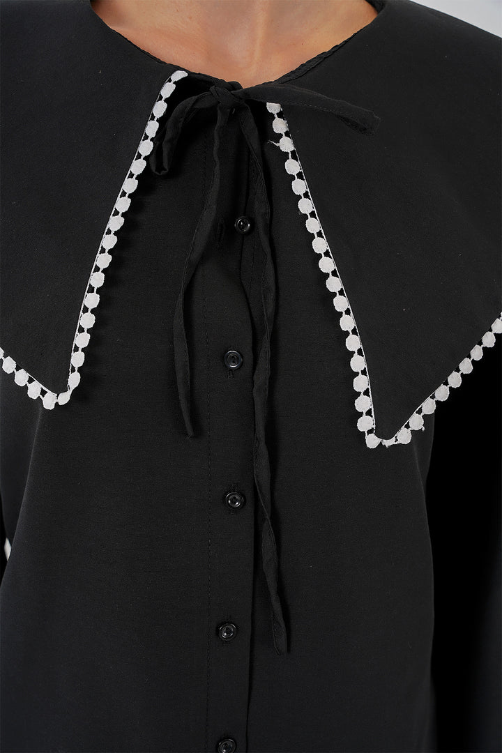 BGD Women Women's Baby Collar Shirt 20314 - Black - Garland