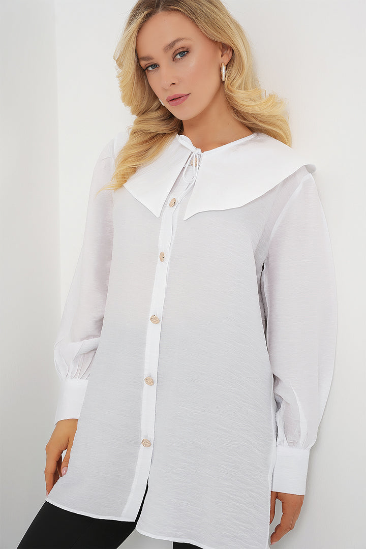 BGD Women Woman Baby Collar Long Tunic 5967 - White - Donetsk