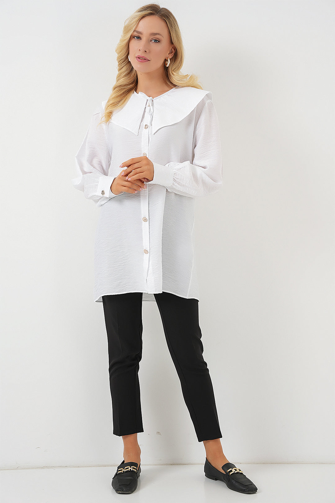 BGD Women Woman Baby Collar Long Tunic 5967 - White - Donetsk