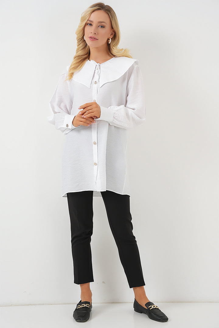 BGD Women Woman Baby Collar Long Tunic 5967 - White - Donetsk