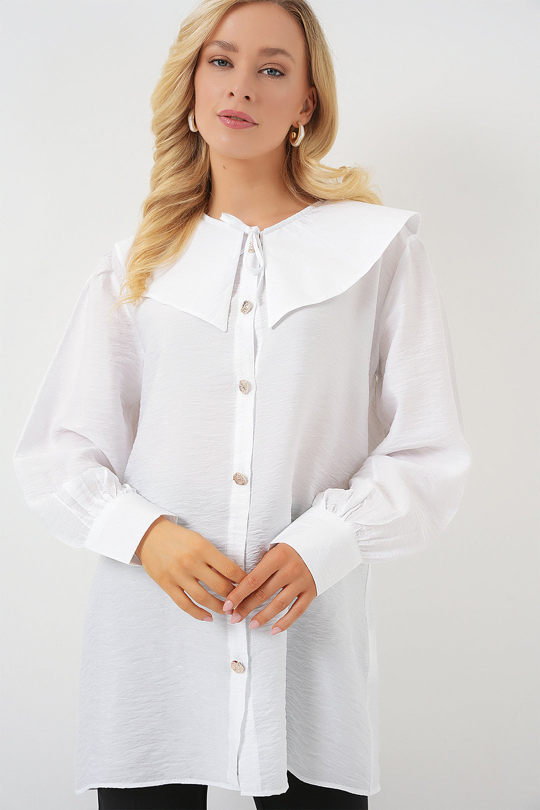 BGD Women Woman Baby Collar Long Tunic 5967 - White - Donetsk
