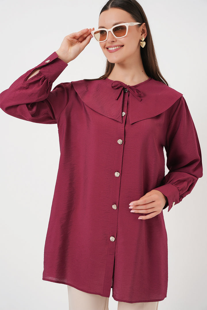 BGD Women Woman Baby Collar Long Tunic 5967 - Burgundy - Tizayuca