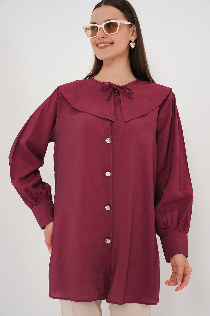 BGD Women Woman Baby Collar Long Tunic 5967 - Burgundy - Tizayuca