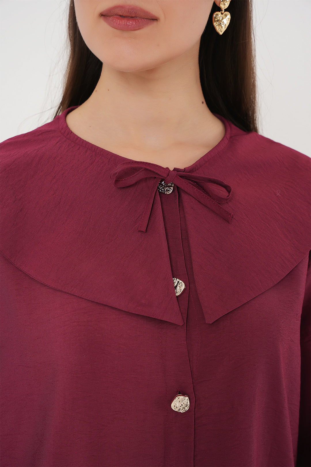 BGD Women Woman Baby Collar Long Tunic 5967 - Burgundy - Tizayuca
