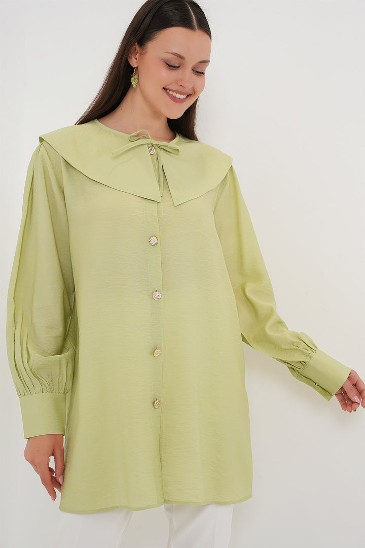 BGD Women Woman Baby Collar Long Tunic 5967 - Dark Green - Esch-sur-Alzette