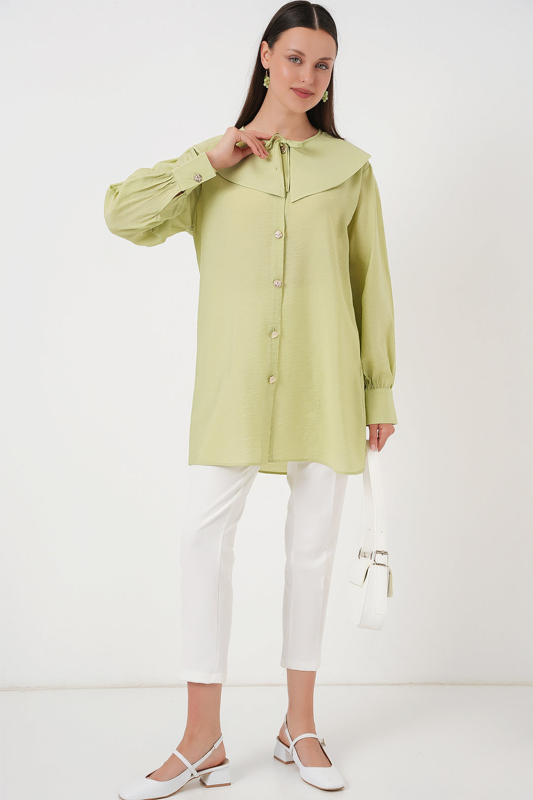 BGD Women Woman Baby Collar Long Tunic 5967 - Dark Green - Esch-sur-Alzette