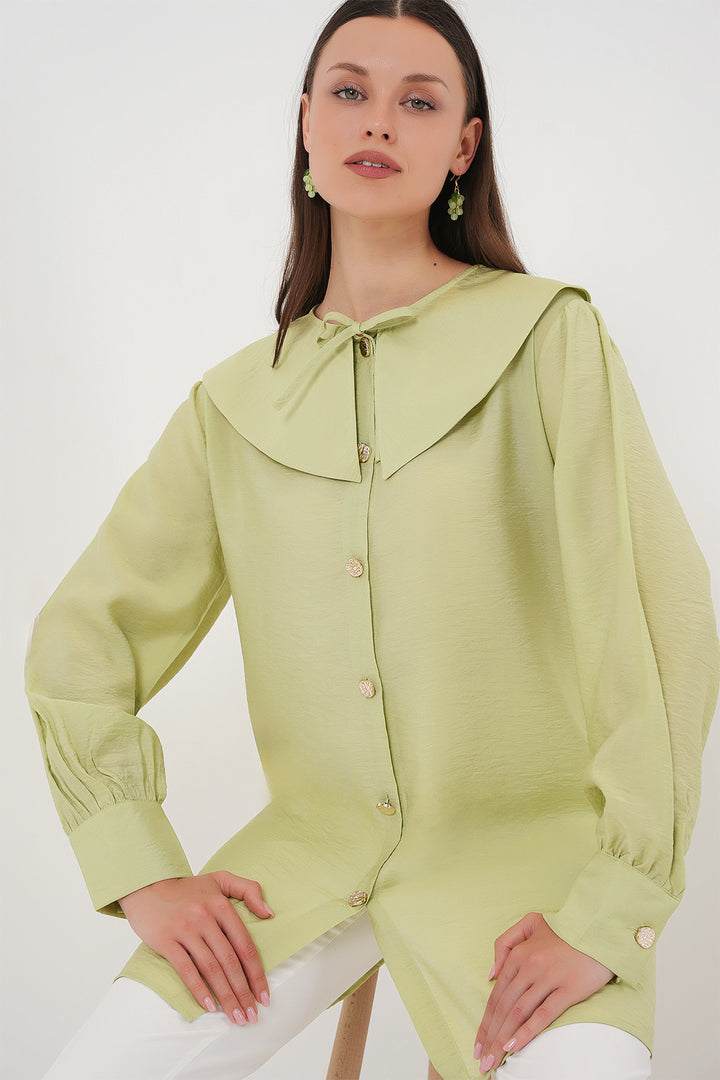 BGD Women Woman Baby Collar Long Tunic 5967 - Dark Green - Esch-sur-Alzette