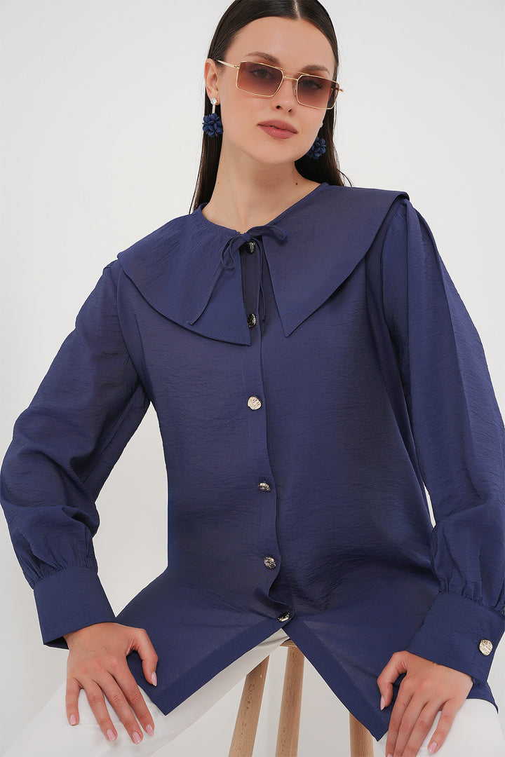 BGD Women Woman Baby Collar Long Tunic 5967 - Indigo - L’Aquila