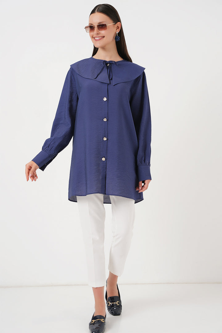 BGD Women Woman Baby Collar Long Tunic 5967 - Indigo - L’Aquila