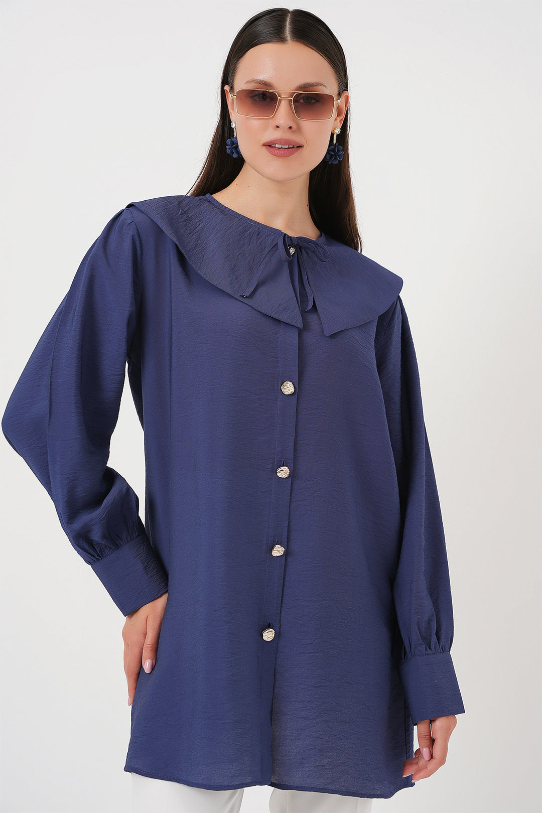 BGD Women Woman Baby Collar Long Tunic 5967 - Indigo - L’Aquila