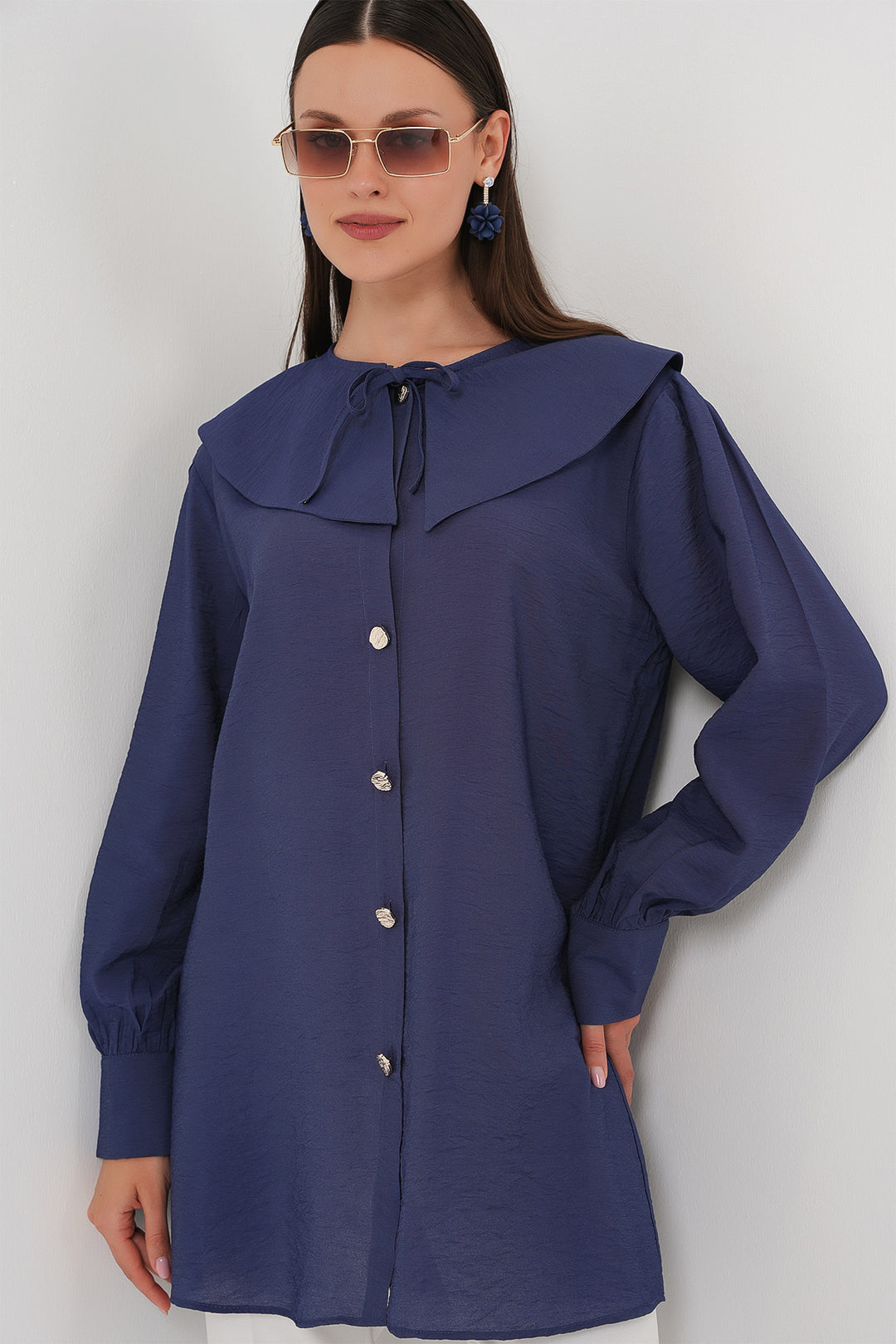 BGD Women Woman Baby Collar Long Tunic 5967 - Indigo - L’Aquila