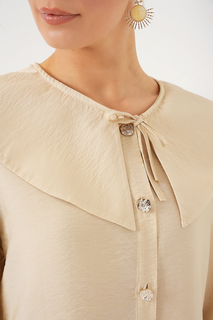 BGD Women Woman Baby Collar Long Tunic 5967 - Cream - Taranto