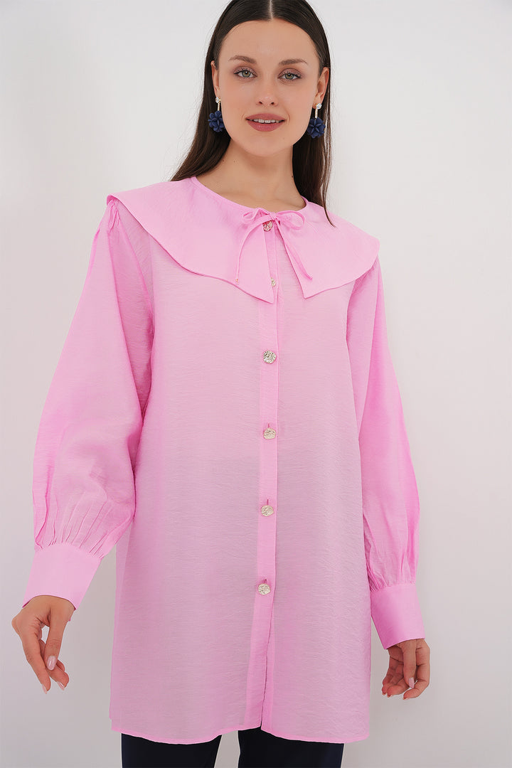BGD Women Women's Baby Collar Long Tunic 5967 - Pink - Rosenheim