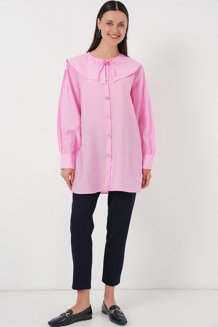 BGD Women Women's Baby Collar Long Tunic 5967 - Pink - Rosenheim