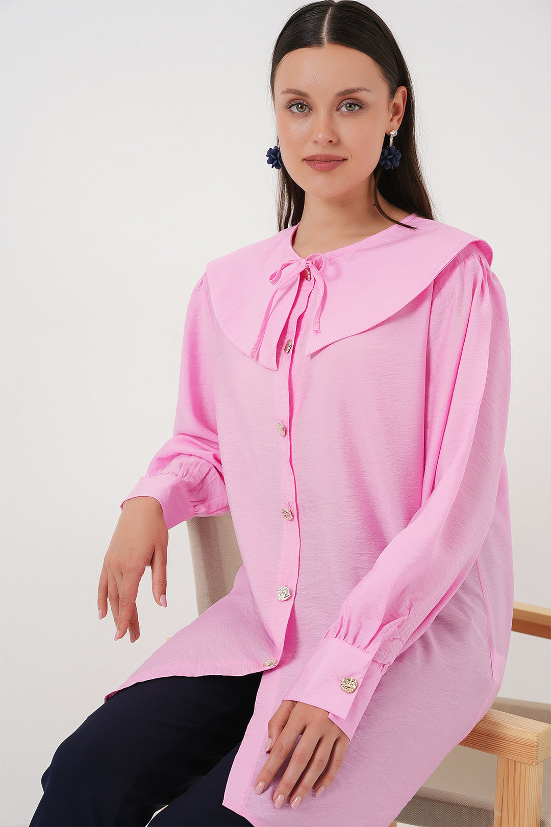 BGD Women Women's Baby Collar Long Tunic 5967 - Pink - Rosenheim