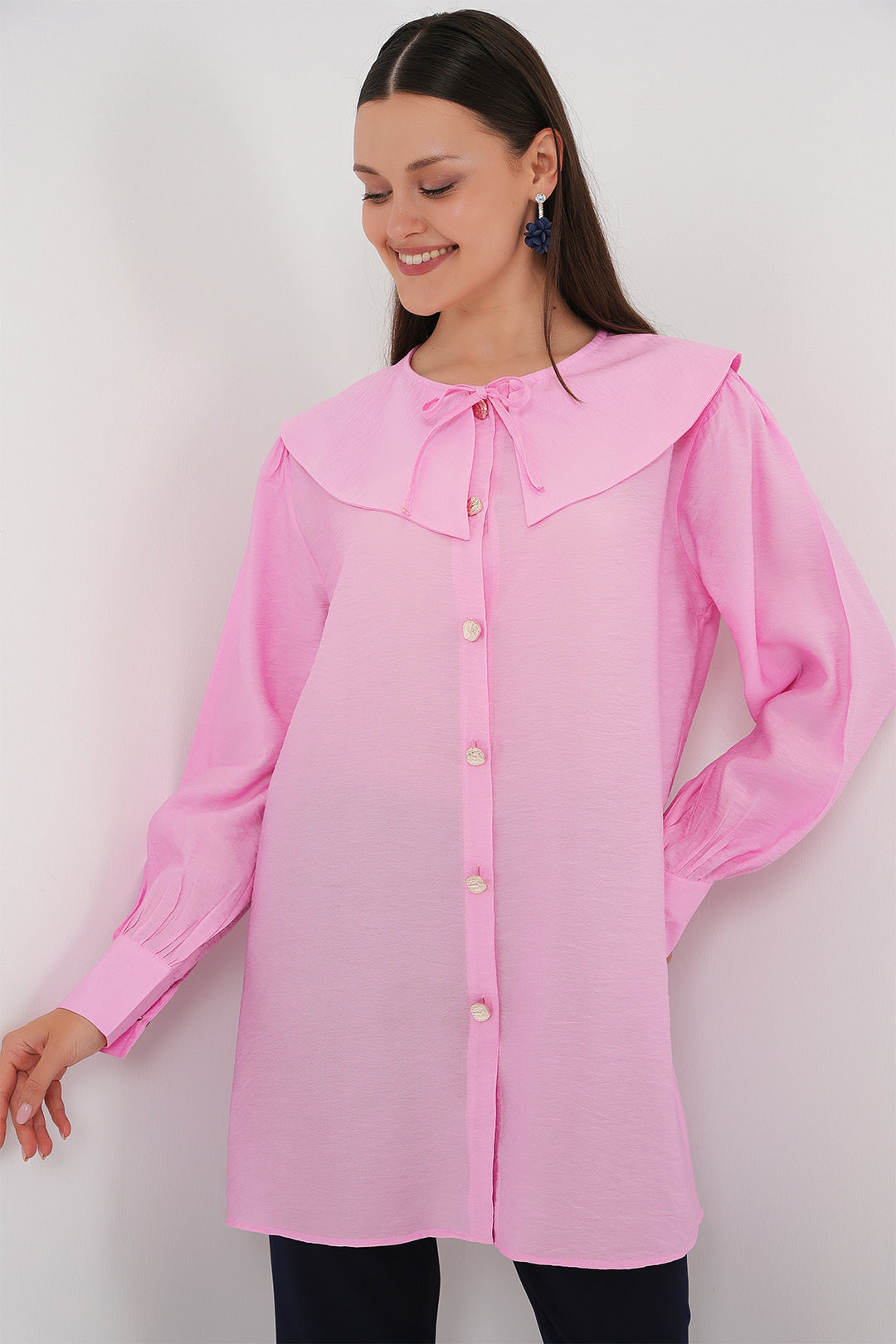 BGD Women Women's Baby Collar Long Tunic 5967 - Pink - Rosenheim