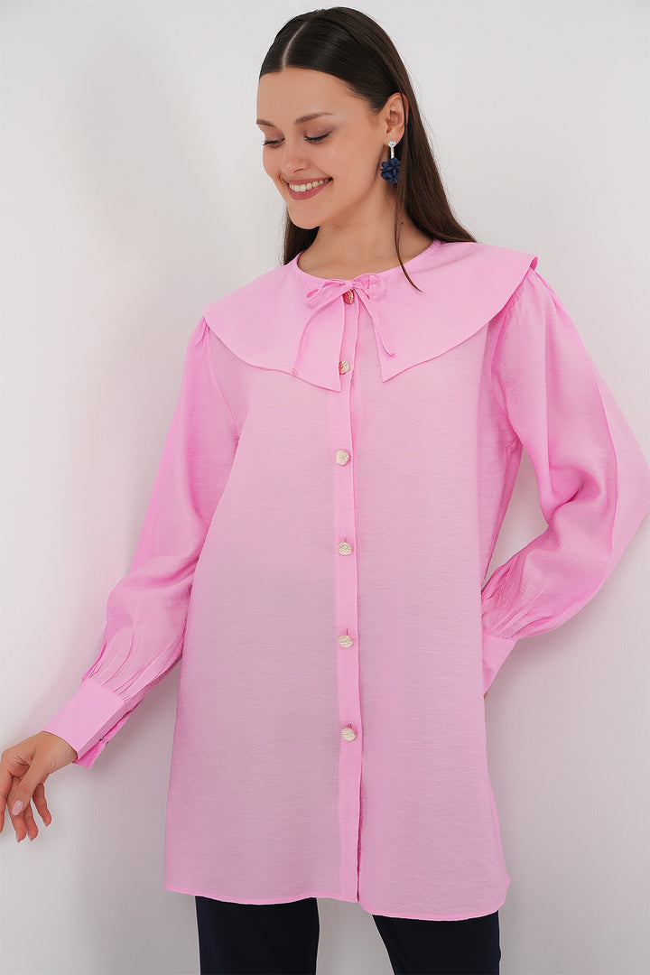 BGD Women Women's Baby Collar Long Tunic 5967 - Pink - Rosenheim
