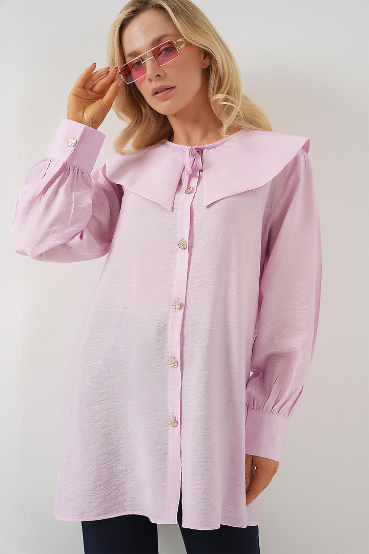 BGD Women Women's Baby Collar Long Tunic 5967 - Powder - Kutaisi