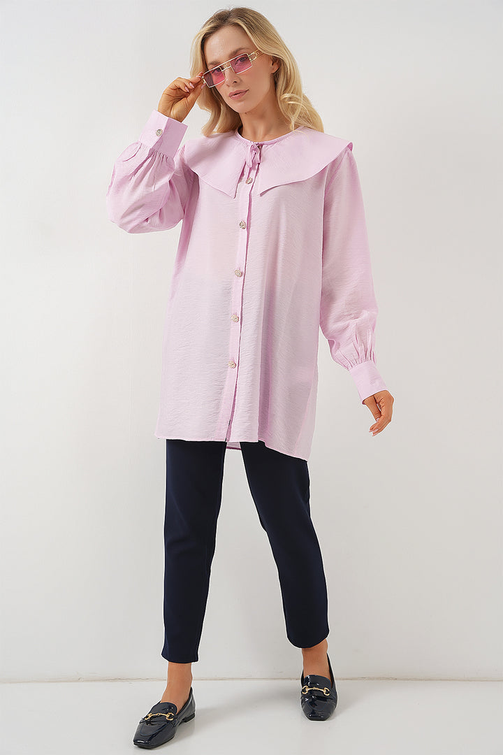 BGD Women Women's Baby Collar Long Tunic 5967 - Powder - Kutaisi