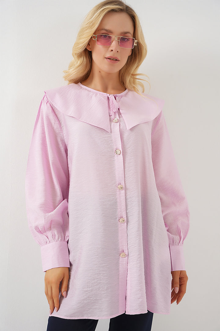 BGD Women Women's Baby Collar Long Tunic 5967 - Powder - Kutaisi