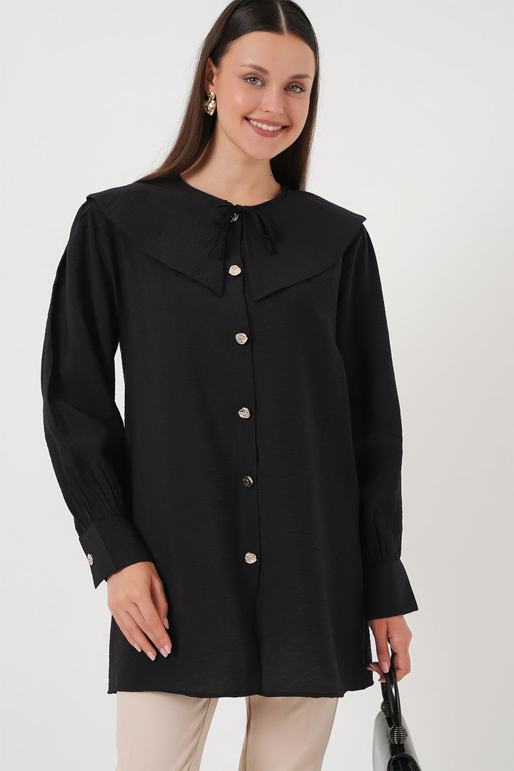 BGD Women Woman Baby Collar Long Tunic 5967 - Black - Pinotepa