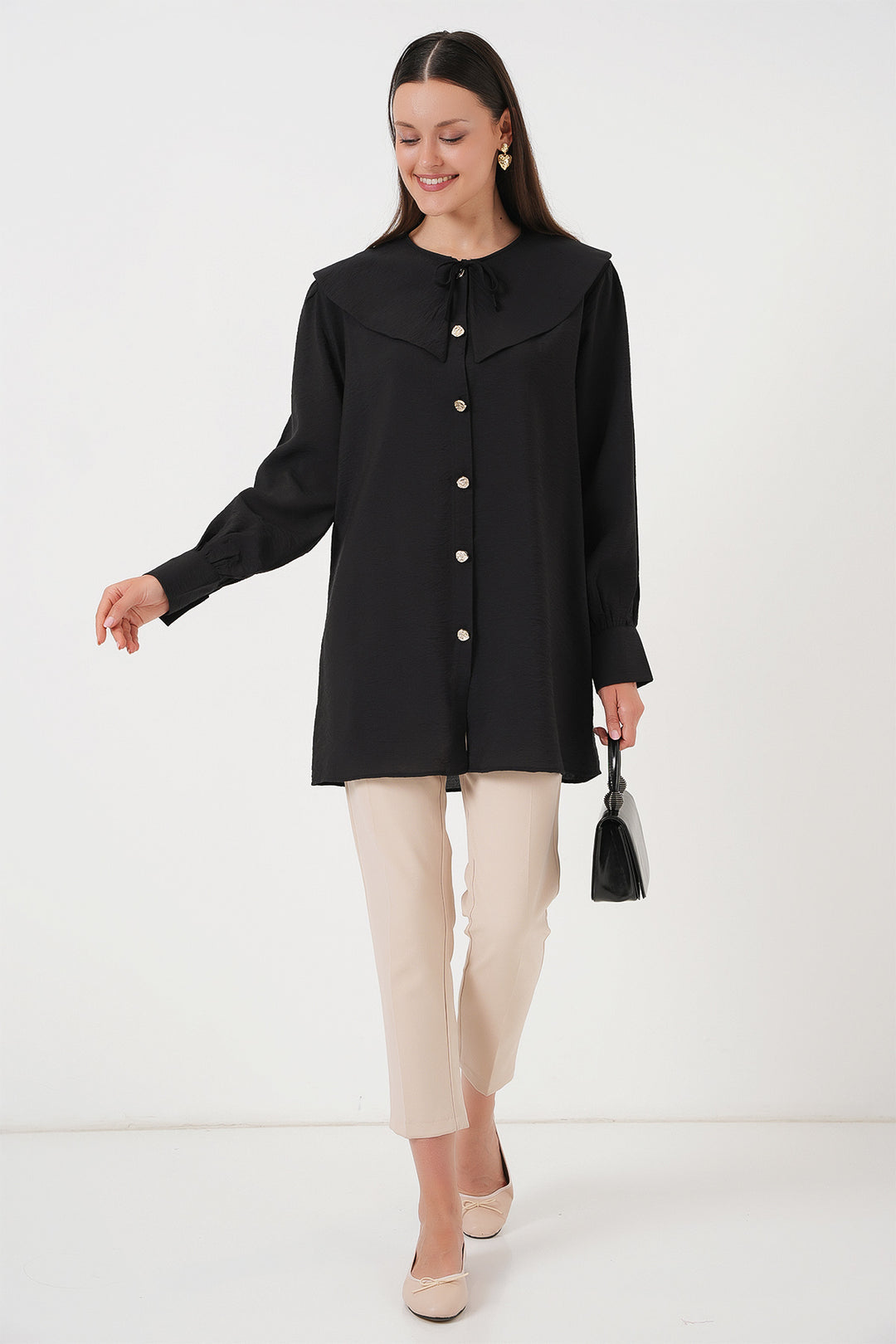 BGD Women Woman Baby Collar Long Tunic 5967 - Black - Pinotepa
