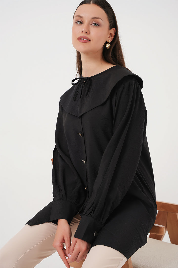 BGD Women Woman Baby Collar Long Tunic 5967 - Black - Pinotepa