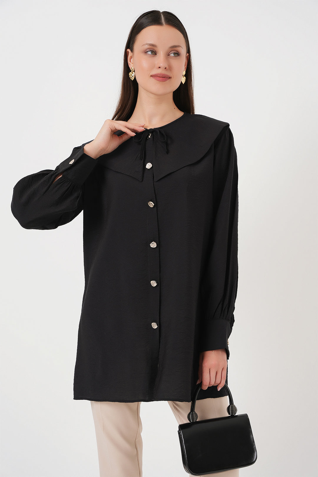 BGD Women Woman Baby Collar Long Tunic 5967 - Black - Pinotepa