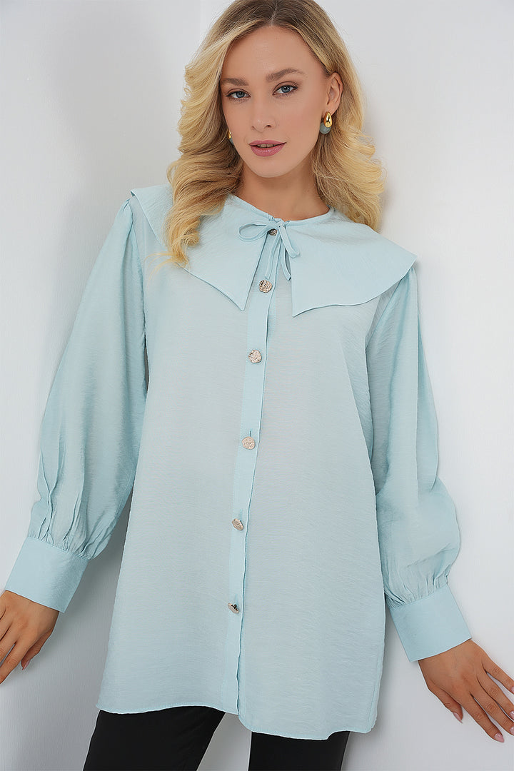 BGD Women Woman Baby Collar Long Tunic 5967 - Turquoise - Eagle Mountain