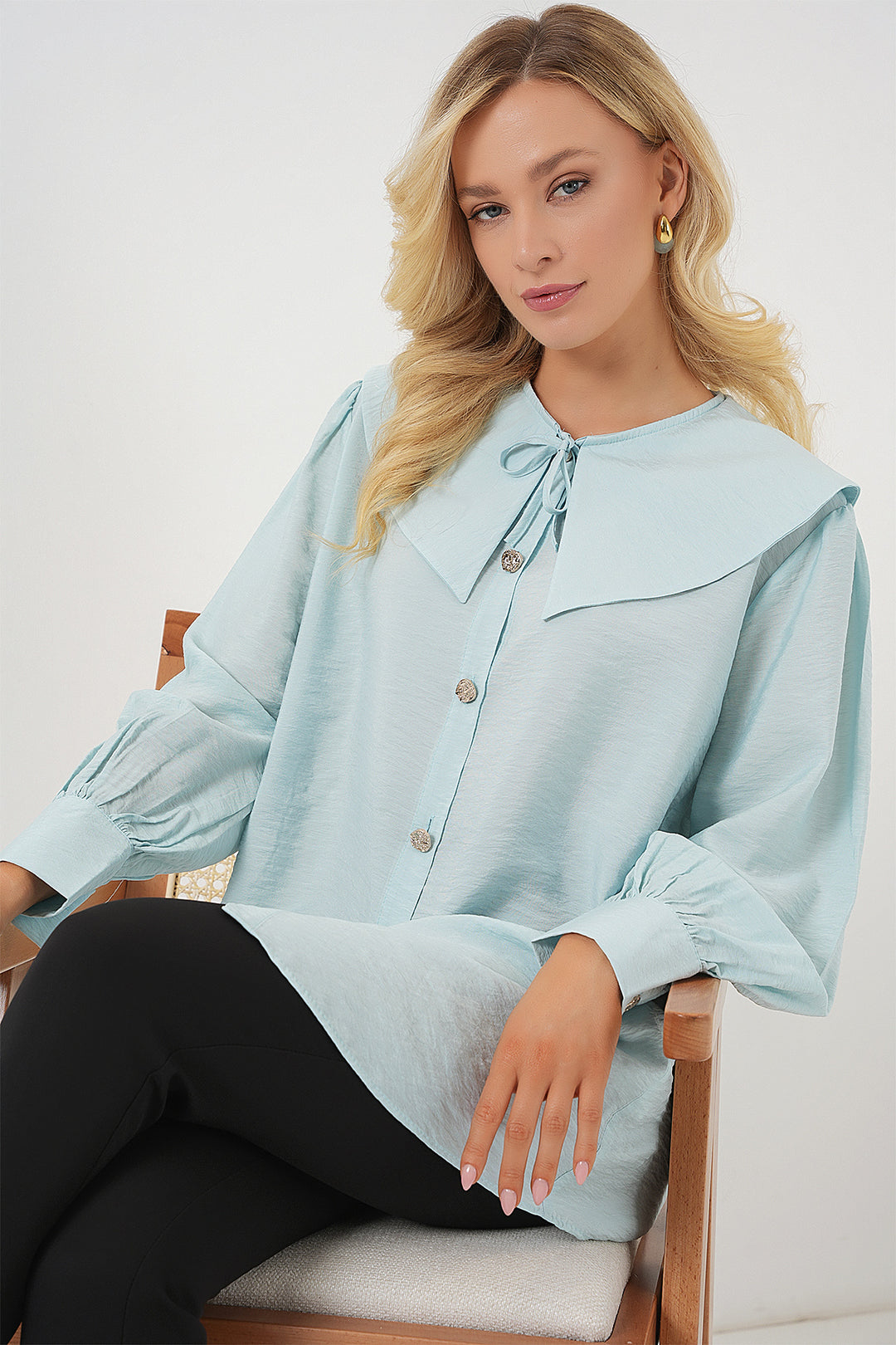 BGD Women Woman Baby Collar Long Tunic 5967 - Turquoise - Eagle Mountain