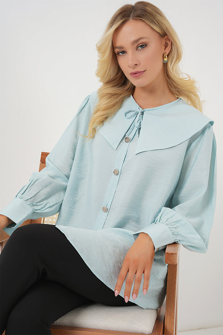 BGD Women Woman Baby Collar Long Tunic 5967 - Turquoise - Eagle Mountain